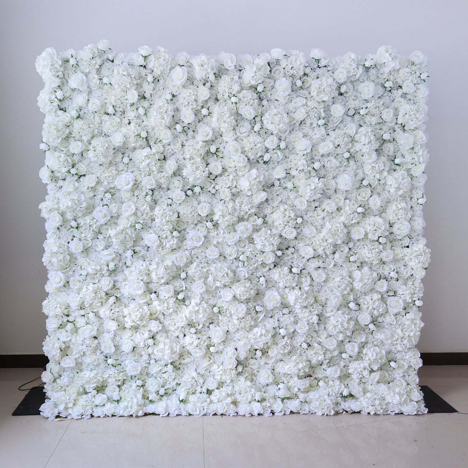 Valar Flowers Presents: White Blossom Bliss – A Dense Array of Roses in an Artificial Fabric Flower Wall-VF-157