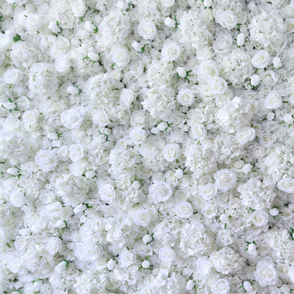 Valar Flowers Presents: White Blossom Bliss – A Dense Array of Roses in an Artificial Fabric Flower Wall-VF-157-U