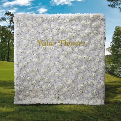 Valar Flowers Roll Up Fabric Artificial White Flower Wall Wedding Backdrop, Floral Party Decor, Event Photography-VF-006