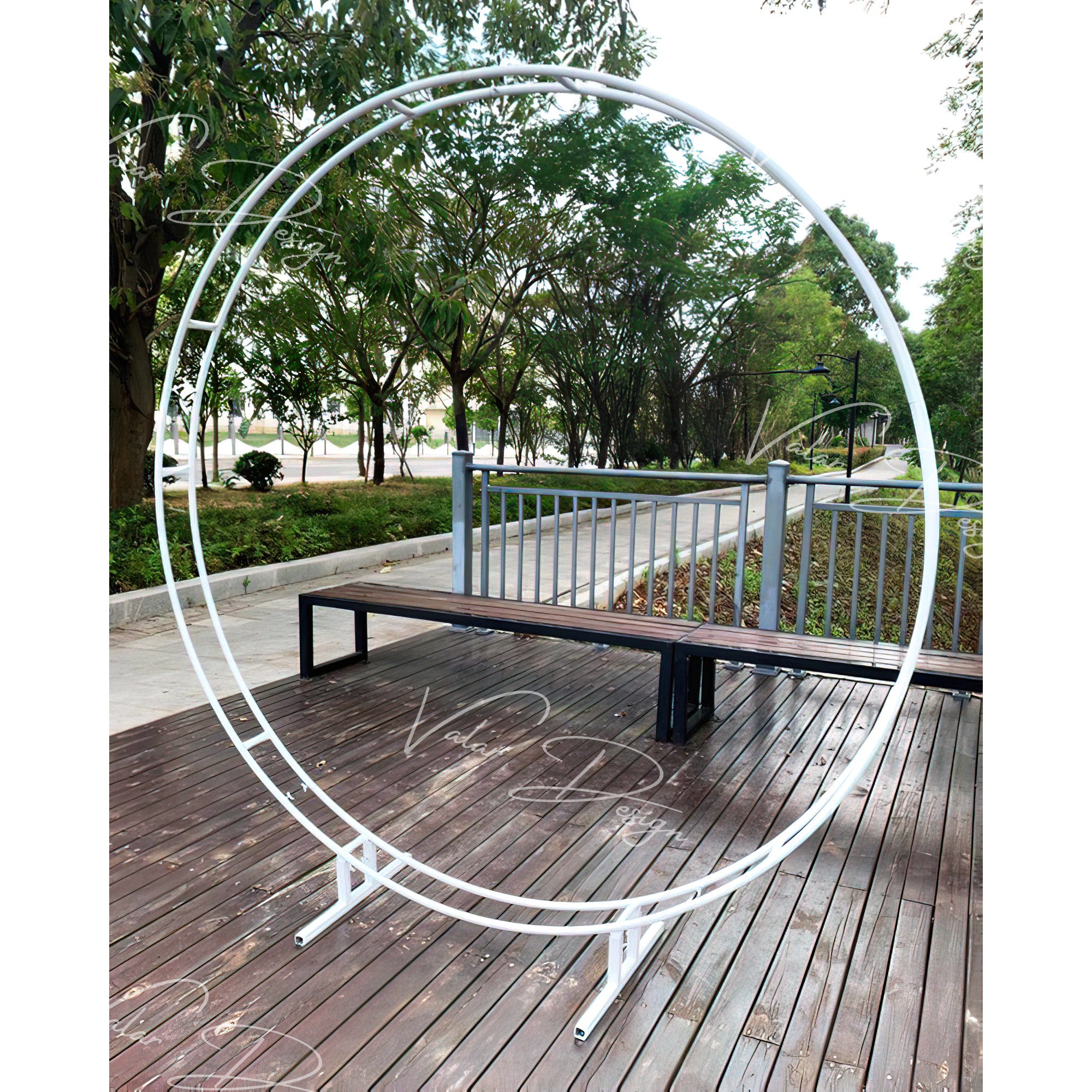 ValarFlowers Extra Stable Multi-size Shiny Metal Wedding Arch Double Ring Round Circle Customizable Hoop Floral Wheel Bridal Outdoor Backdrop Stand Idea