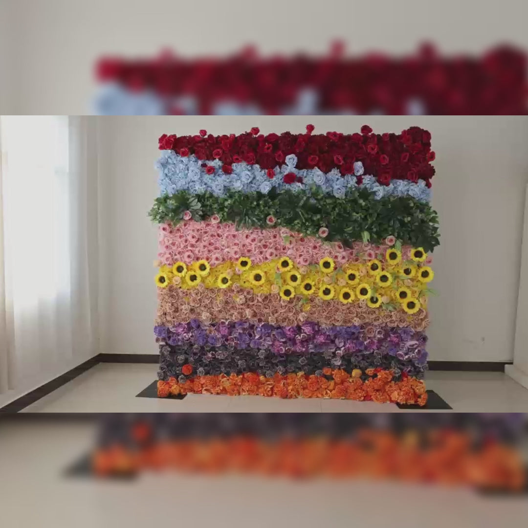 Valar Flowers Roll Up Fabric Artificial Vivid Rainbow Flower Wall Wedding Backdrop, Floral Party Decor, Event Photography-VF-310-3