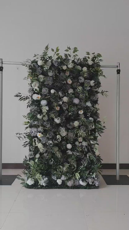 Valar Flores Enrolladas Tela Pared De Flores Artificiales Gris Y Blanco Flores Hojas Verdes Telón De Fondo, Fotografía De Eventos