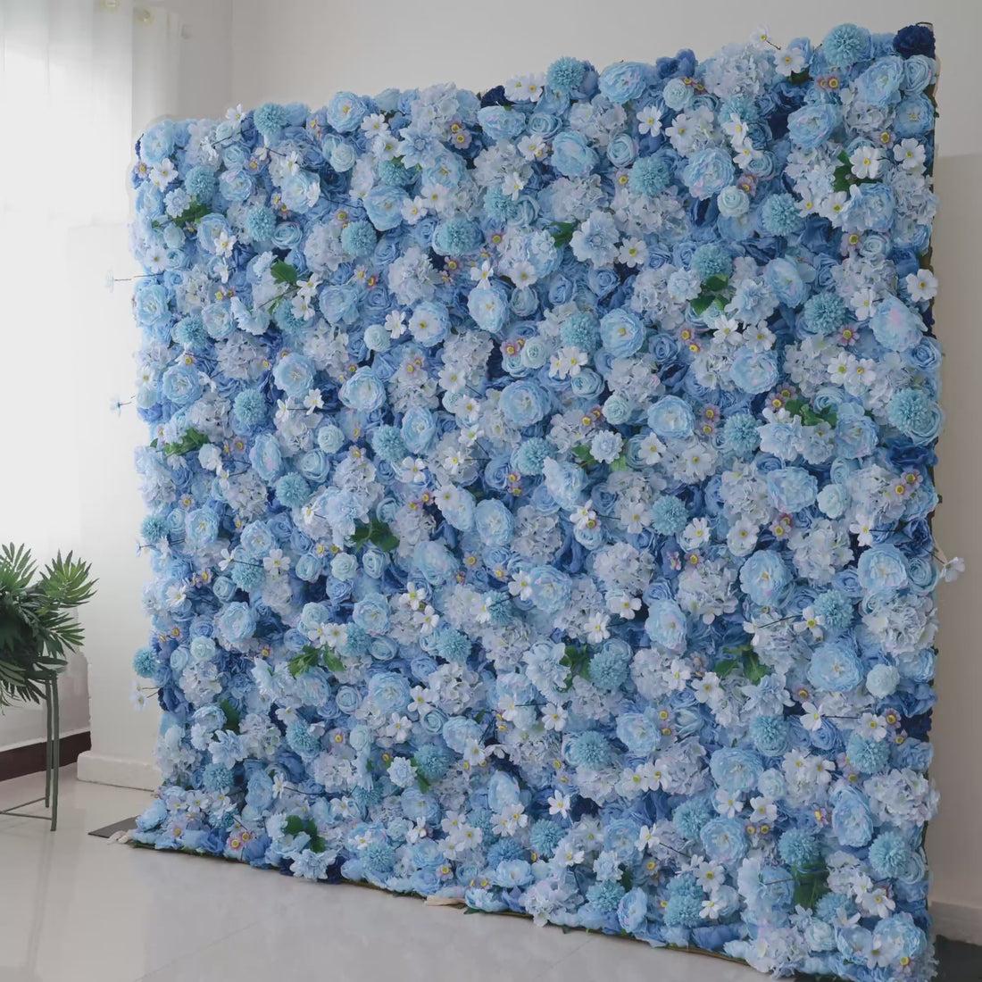 Valar Flowers presenta: Azure Blooms Gala – Una encantadora mezcla de flores de tela azul cielo y blanco nacarado – Exhibición floral de primera para fiestas de verano, celebraciones y acentos modernos para el hogar-VF-219-4