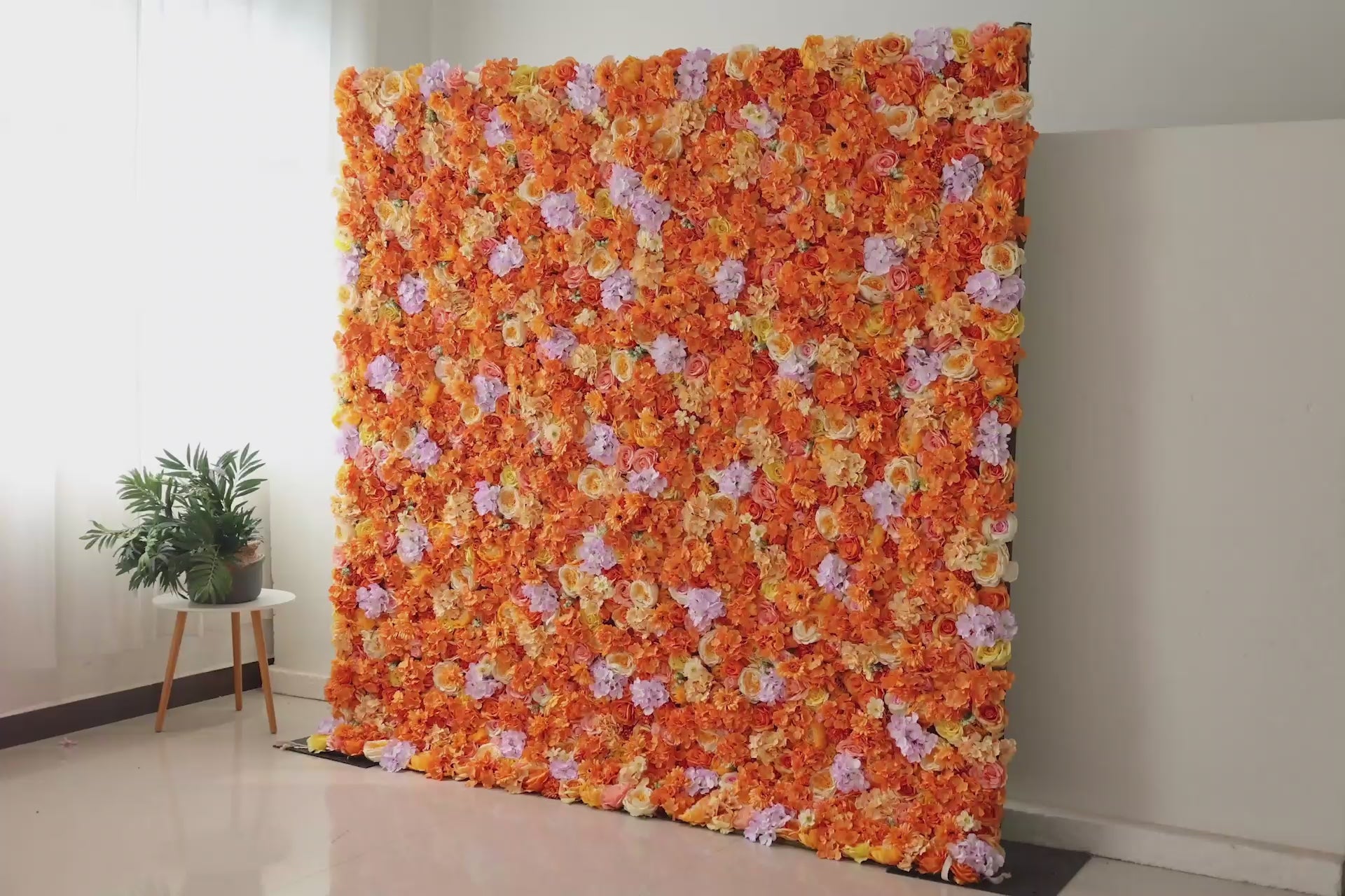 Valar Flowers Roll Up Fabric Artificial Citrus-themed Papaya Orange and Yellow Flower Wall Wedding Backdrop, Floral Party Decor, Event Photography-VF-060