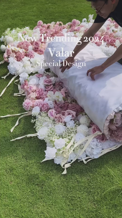 Romantic Floral Backdrop - Blush Nude and White Artificial Flower Wall for Weddings, Events, and Special Occasions-VF-418