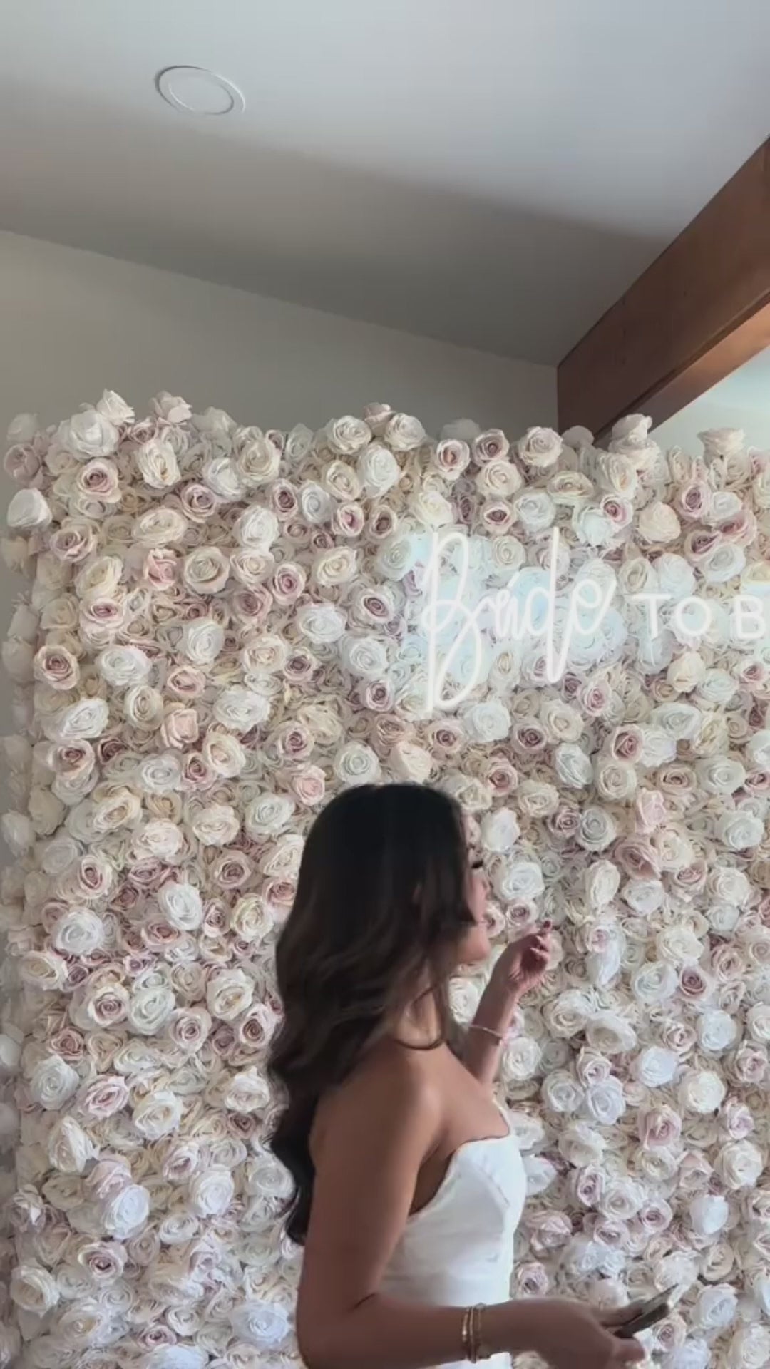 Elegant White &amp; Light Pink Flower Wall Backdrop - Roll-Up Fabric Wall - Bridal Party Decor - Wedding Venues Celebration Floral Wall-VF-600