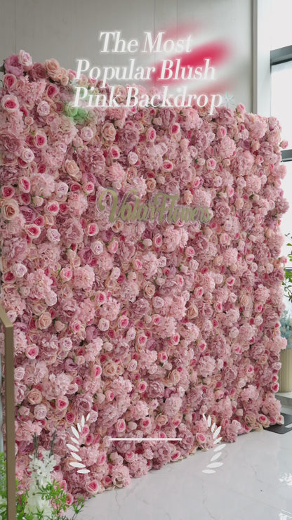 Valar Flowers Roll Up Fabric Artificial Brandy Pink Rose Flower Wall Wedding Backdrop, Floral Party Decor, Event Photography-VF-053