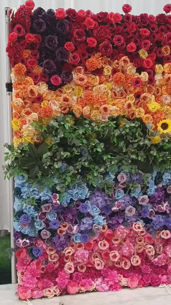 Valar Flowers Roll Up Fabric Artificial Vivid Rainbow Flower Wall Wedding Backdrop, Floral Party Decor, Event Photography-VF-310