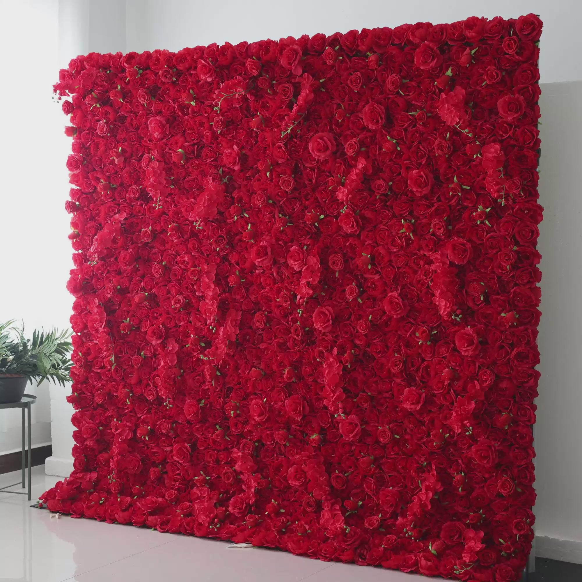 Valar Blumen Roll-up-Stoff künstliche lebendige rote Blume Wand-Hochzeitshintergrund, Blumen-Party-Dekor, Event-Fotografie-VF-050