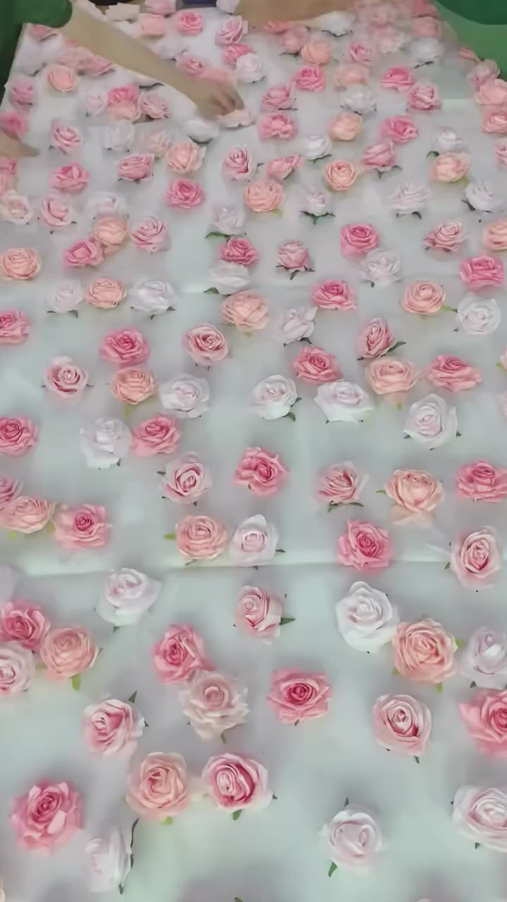 Valar Flowers Roll Up Fabric Artificial Pink Flowers with Ruddy Pink Core Floral Wall Wedding Backdrop, Floral Party Decor, Event Photography-VF-097