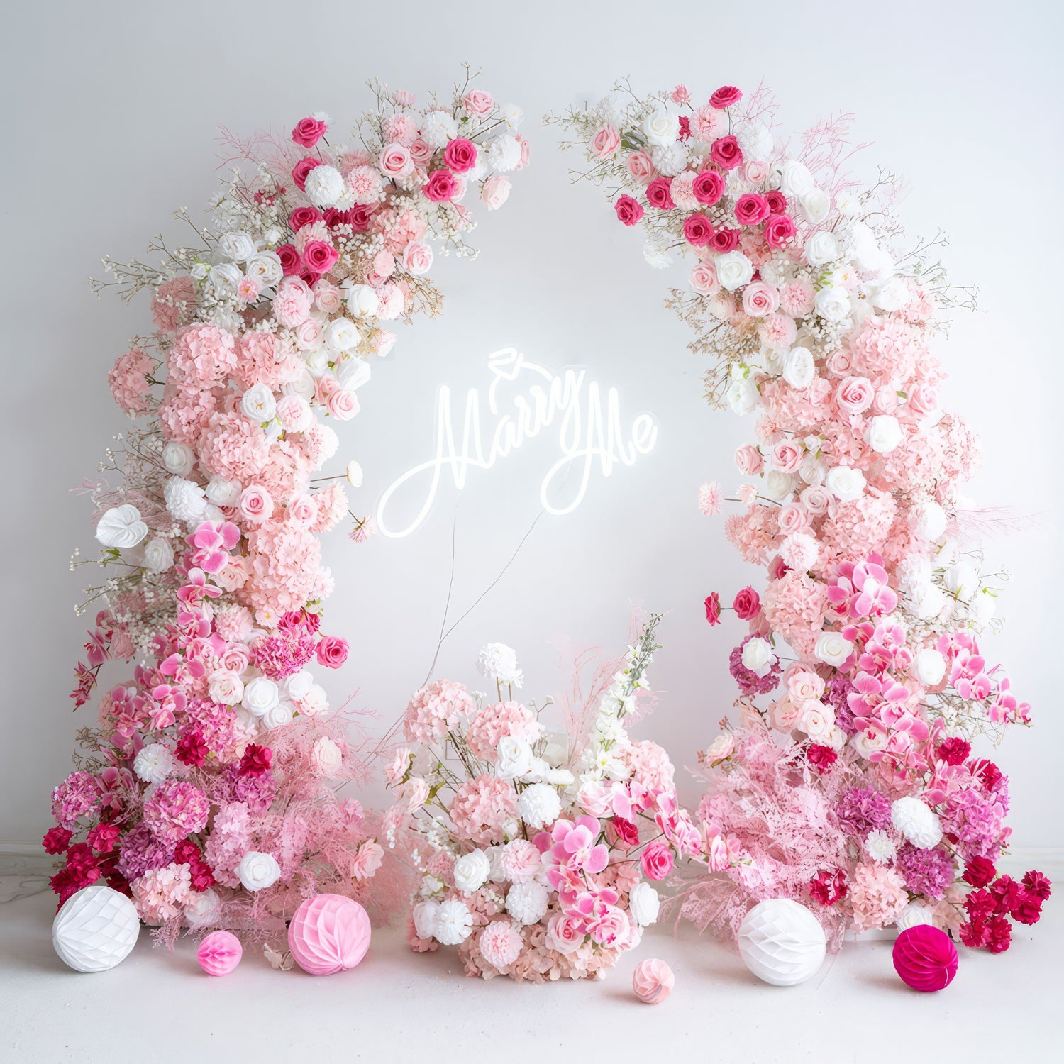 7 ft Romantic Pink Floral Archway - Wedding &amp; Party Backdrop Decorations | Floral Display for Lush Engagements and Celebrations