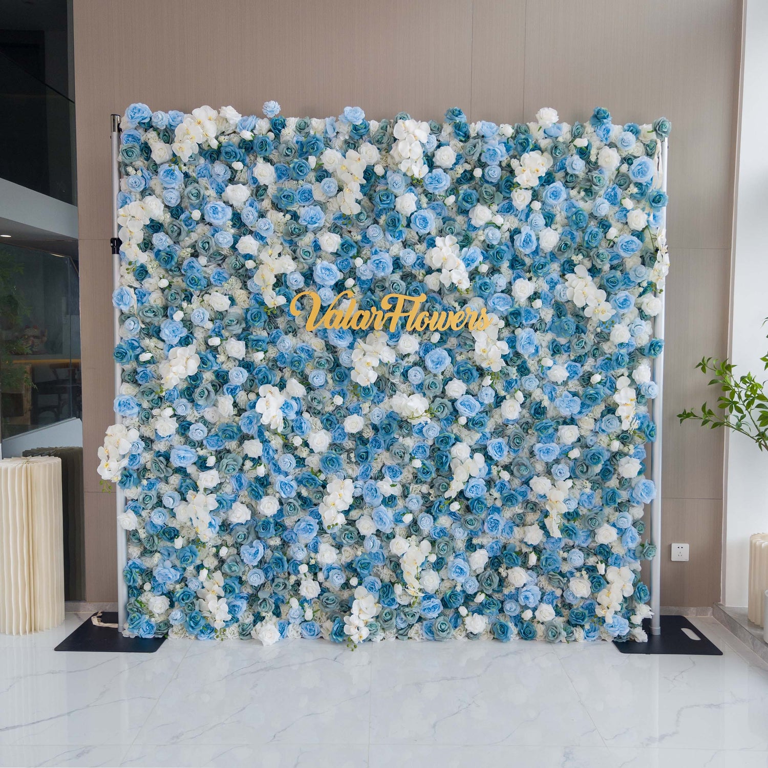 Valar Flowers Elegant Floral Backdrop - Blue and White Artificial Flower Wall for Weddings, Events, and Special Occasions-VF-348