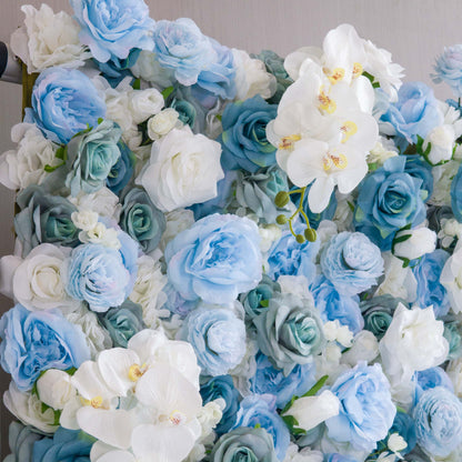 Valar Flowers Elegant Floral Backdrop - Blue and White Artificial Flower Wall for Weddings, Events, and Special Occasions-VF-348